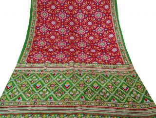 Weinlese - Indien 100 Reine Seide Saree Stoff Patola Printed Maroon Sari - Kunst - Fe Bild