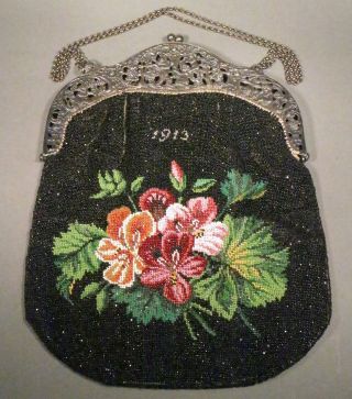 1913 Glasperlen Tasche Mit Verz.  Silber Arbeit - Selten Bild
