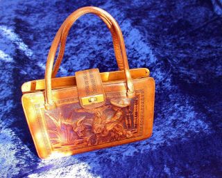 Excl.  Damen - Handtasche,  Echtleder Geprägt,  Mexiko,  Volkloredesign,  29x20x10cm Bild