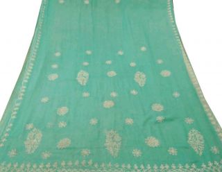 Weinlese - Indien Aus 100 Reiner Baumwolle Saree Stoff Gestickter Vorhang Grün 5y Bild