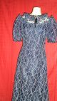 True Vintage,  Spitzen Kleid Abendkleid Ballkleid Rüschen Puffärmel Nachtblau Kleidung Bild 4