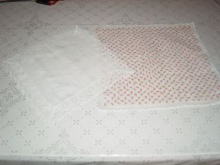 2 X Taschentuch Stoff Einstecktuch In Weiß Mit Spitze Und Blüten Mit Bogenrand Bild
