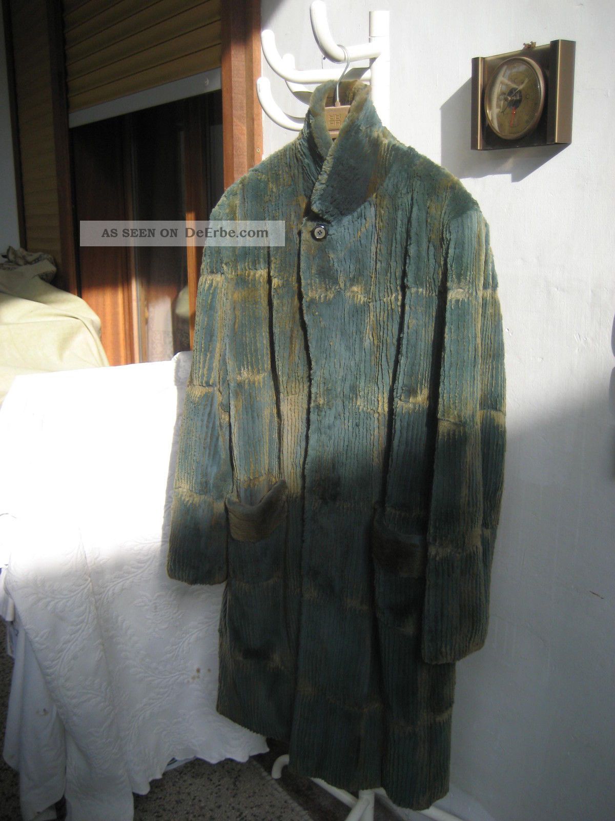 Nerz Pelz Mantel Gerupft Gefärbt Streifenverarbeitung Blaugrün Ca 38 Bis 40 Kleidung Bild