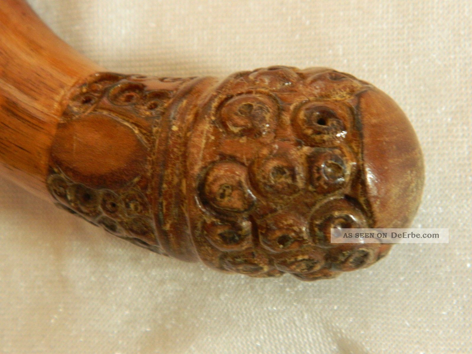 Spazierstock Gehstock Holz Mit Geschnitztem Griff Bambus Ca. 1910 China  Asiatika