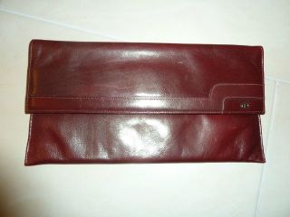 Vintage Edle Echt Leder Clutch Tasche M Tuch - Bordeaux Rot - Orig.  60 Er Jahre Bild