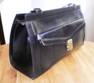 50er Jahre Tasche Damentasche Vintage Shopper Leder Handtasche Schwarz Bild