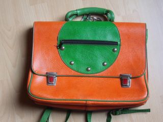 Alte Schultasche Schulranzen 70er Jahre Retro Vintage Orange Grün Mc Neill Bild