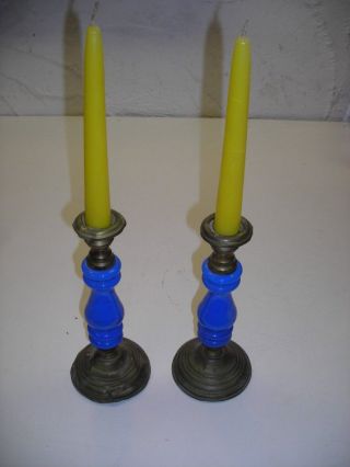 2 Stück Antike Kerzenleuchter Messing Kerzenständer Kandelaber Bild