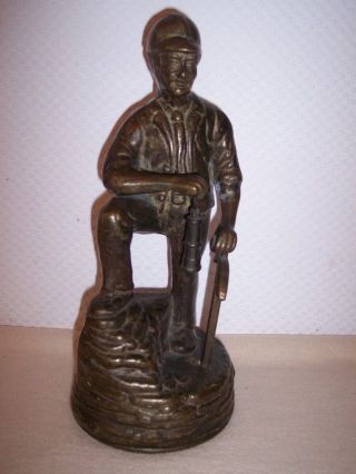 Schwere Messing/bronze (?) Figur: Bergmann/steiger Mit Pickel/spitzhacke & Lampe Bild