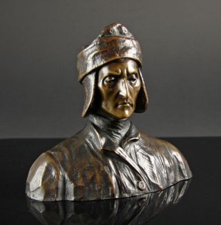 Vorzügliche Bronze Büste Dante Um 1890 Philosophie Signiert Figur Skulptur Bild