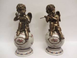 2 Engel Figuren Bronze - Porzellan / Dekofigur Antik Bild