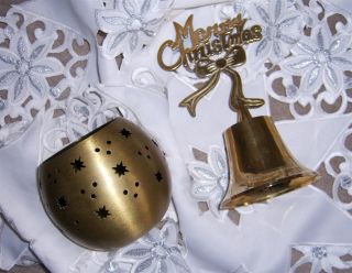 Merry Christmas Glocke,  Teelichtkugel,  Messing Bild