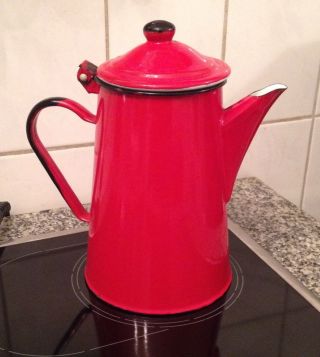 Alte Emaille Kaffeekanne Wasser Kanne Teekanne Wasserkessel Shabby Unbenutzt Rot Bild