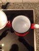 Alte Emaille Kaffeekanne Wasser Kanne Teekanne Wasserkessel Shabby Unbenutzt Rot Emailwaren Bild 1