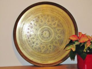 Antike Messing Tisch - Platte Tablett Teller 56 Cm Jugendstil Ranken Blüten Sterne Bild