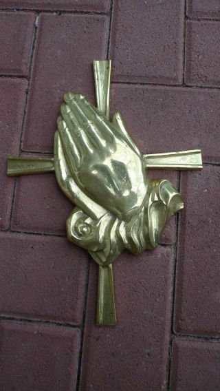 Großes Schweres Messing Kreuz Mit Betenden Händen - Selten Bild