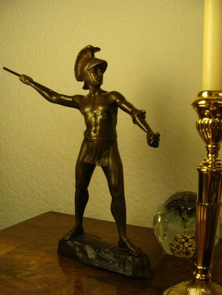 Bronze Figur Gladiator Speerwerfer RÖmer Griche Krieger Von S.  Schwallenberg Bild