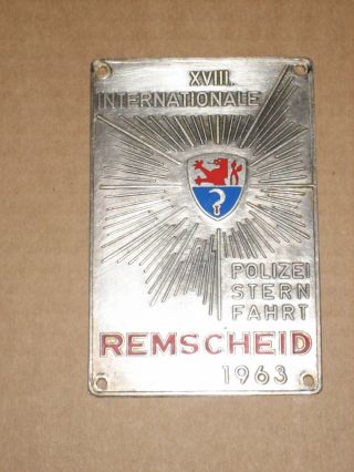 Plakette Der Xviii.  Internationalen Polizeisternfahrt Remscheid 1963 Bild