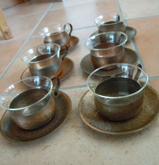 Teeservice Kupfer Teekessel 6 Tassen Mit Untertasse Teeglas Schott Jena Glas Bild