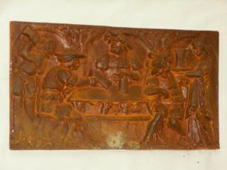 Alte Schwere Kaminplatte,  Gußeisen,  Rostig,  Metallbild,  Wandrelief,  Metallrelief Bild