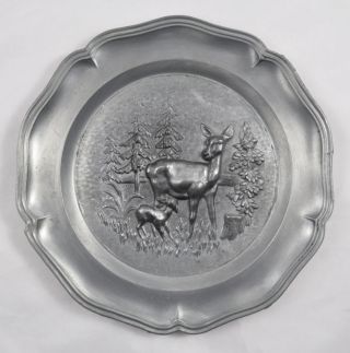 Zinnteller Wandteller Aus Zinn (motiv Reh,  Rehe,  Kitz,  Jagd Wild) Tin Plate Deer Bild