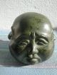 Schwerer Alter Bronze Buddha Kopf Mit 4 Gesichter Und Signatur Briefbeschwerer Bronze Bild 1