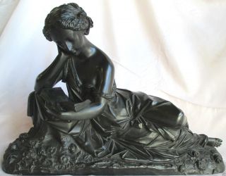 Die Lesende Dichtkunst Bronze Skulptur 9,  7 Kg Ca 1840 Frau Liegend Figur (nr.  51) Bild