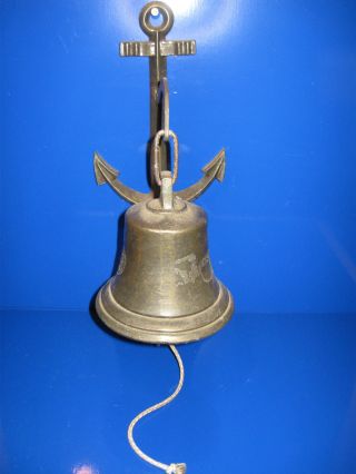 Messing Schiffs - Glocke,  H14cm.  D Ca.  13cm.  Am Anker,  Aufschrift Ms Bremen 1911 Bild