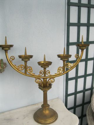 Großer Alter Kerzenleuchter Für 5 Große Kerzen Messing/bronze 51cm Dachbodenfund Bild