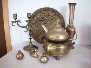 Messing Konvolut Schale / Teller Vase Stövchen Teekanne Kerzenständer Und Mehr Bild