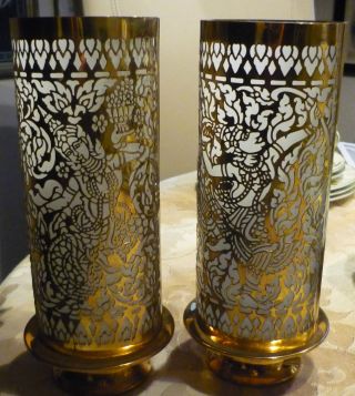2 Kerzenleuchter - Messing Filigrane Aussägearbeit - Innen Milchglas Bild