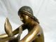Große Skulptur Sitzende Nackte Frau Mit Reh Bronze Od.  Messing Ca.  13 Kg Bronze Bild 8