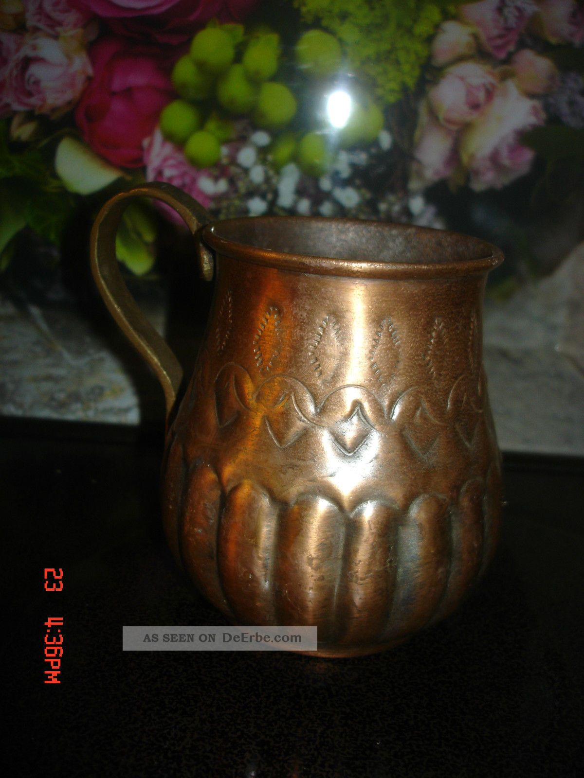 Kupfer Messing Kombiniert Vase Mit Gravur Alt Dachbodenfund 10 Cm Raritäten Oma Kupfer Bild