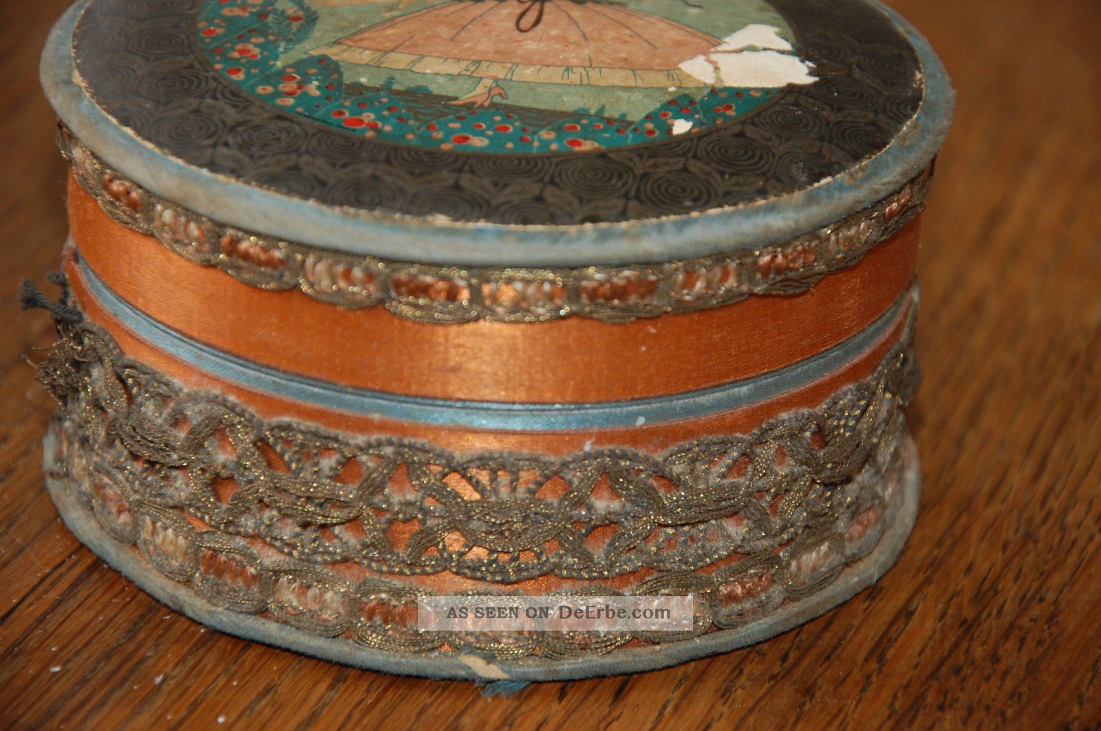 Nachlass Antike Pappschachtel Runde Schatulle Dose, Rarität, Aus Frankreich