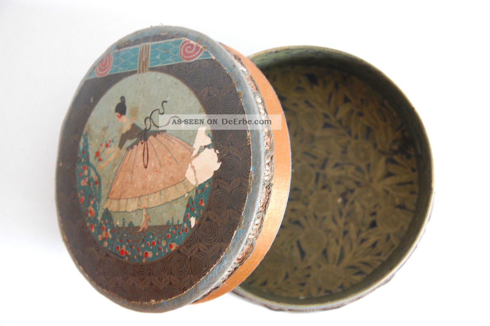 Nachlass Antike Pappschachtel Runde Schatulle Dose, Rarität, Aus Frankreich