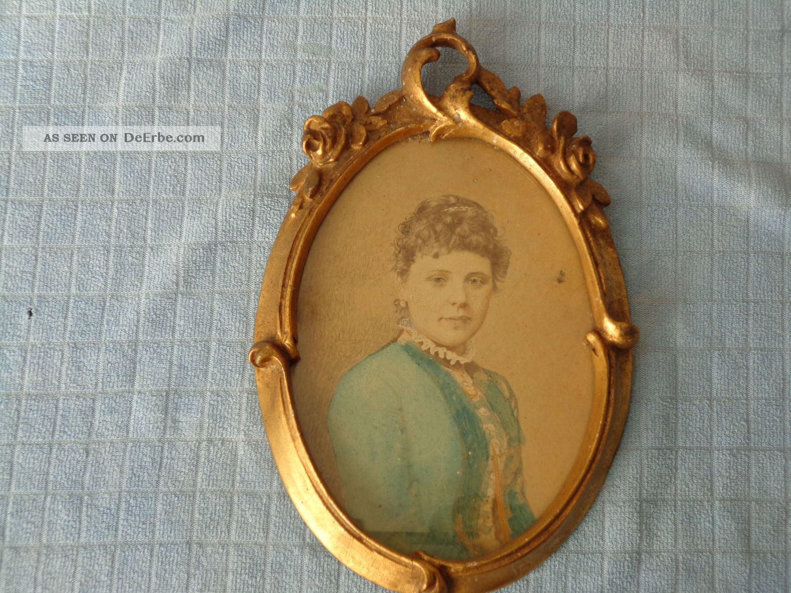 Antiker Bilderrahmen Oval Holz Mit Frauenportrait