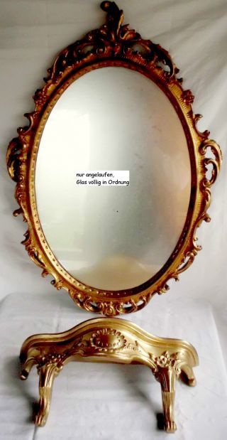 Großer Alter Spiegel Wandspiegel Mit Konsole Holz Barock Stil Verziert Goldlack Bild