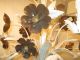 Florentiner Blumen Lampe Kronleuchter 5 - Fl.  Blätter Weiß Braun Shabby Landhaus Gefertigt nach 1945 Bild 2