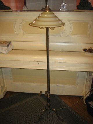 Stehlampe Art Deco Messing Bronze Alt Antik Glasschirm Lampeleuchte Bild