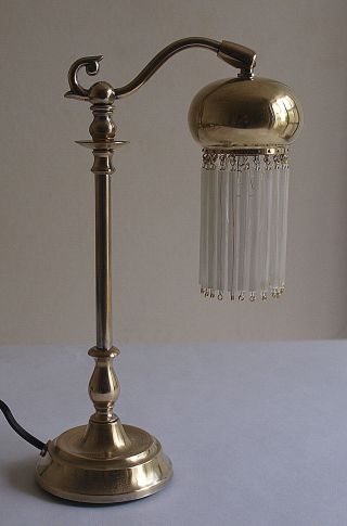 Alte,  Zierliche Messing - Tischlampe Mit Glasstäben/glasperlen Bild