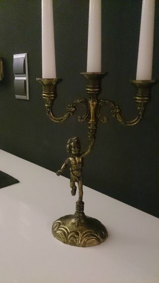 Sehr Schöner Kerzenleuchter (französisch?) 3 Armig Pute Messing/bronze Bild