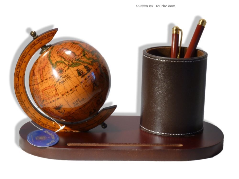 Elegante Schreibtisch Garnitur Globus Stiftebecher Holz