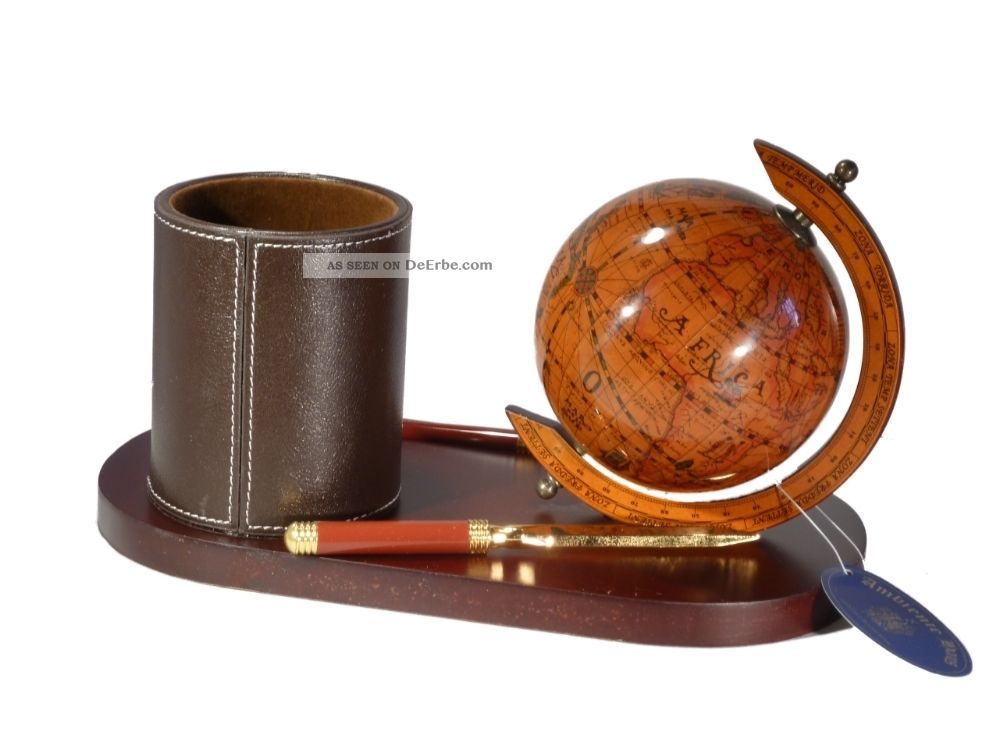 Elegante Schreibtisch Garnitur Globus Stiftebecher Holz
