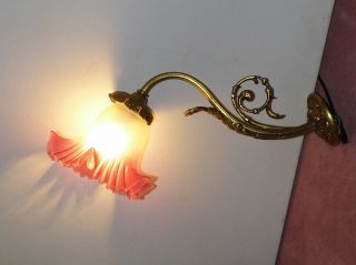 Nachlaß Antike Jugendstil Wandlampe Leuchte Licht Aus Messing Mit Glasschirm Bild