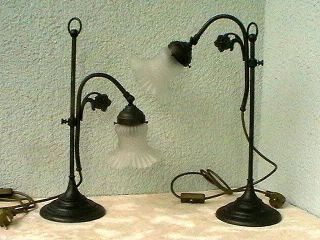 2 Tischlampen,  Tischleuchten Jugendstil Design Messing Mit Glasschirm Höhe 44 Cm Bild