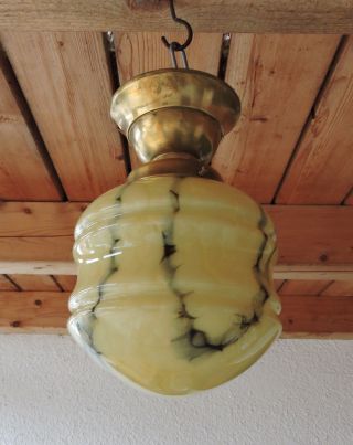 Alt Bauhaus Art Deco Lampe Deckenlampe Glas Mamoriert Messing Fassung Bild