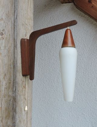 Alt 60iger Wandlampe Lampe Danish Design Holz Milchglas Bild