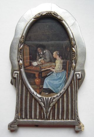 Seltener Bilderrahmen Oval,  Holz Silbern Bemalt,  Biedermeier ? 12 X 20 Cm,  Alt Bild