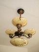 Alte Antike Messing Deckenlampe,  Mittelleuchte,  Marmorierte Schalen,  Jugendstil Antike Originale vor 1945 Bild 5
