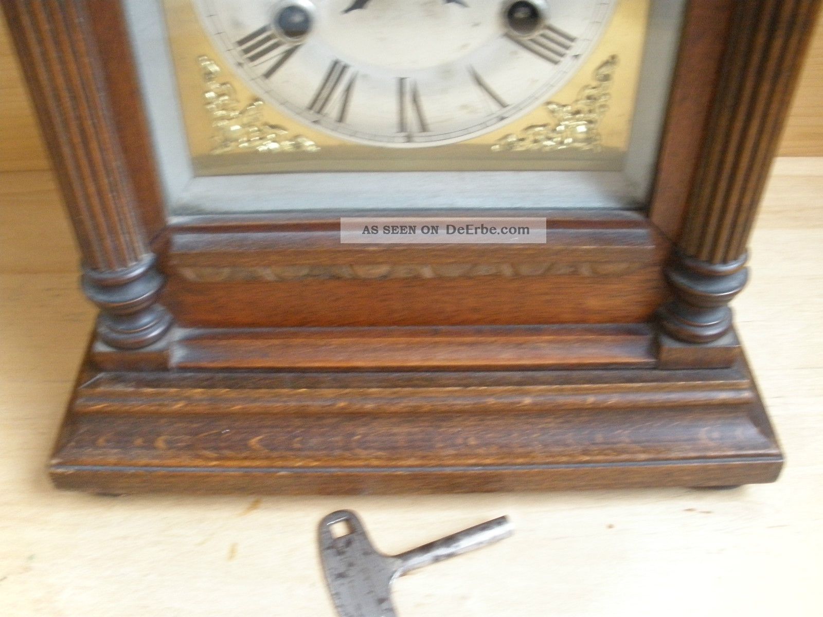 Deutsche Tischuhr Kaminuhr Pendel Schlüssel Gong Holzgehäuse Braun